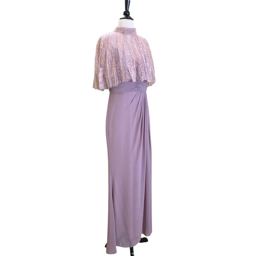 Mac Duggal 20467 Pink Rose Formal Gown Beaded Sequin Cape Chiffon Maxi Dress 16 - Picture 5 of 13